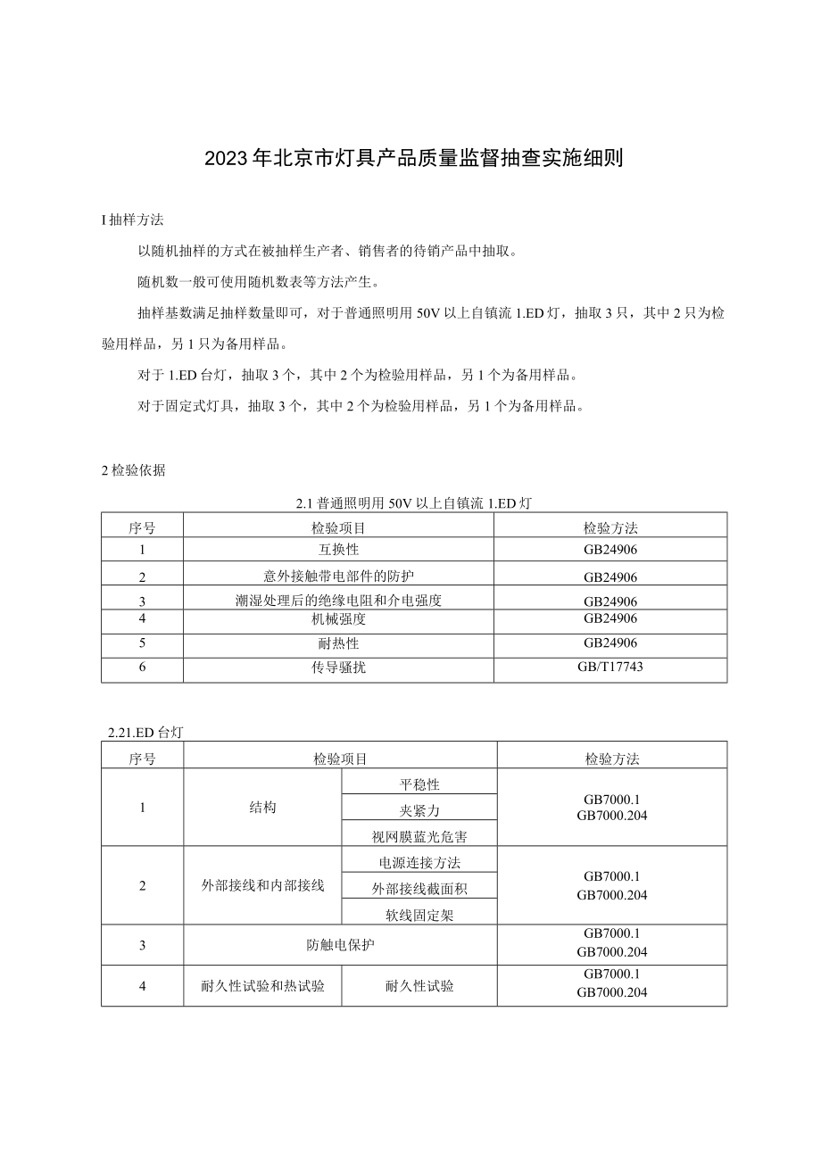 2023年北京市灯具产品质量监督抽查实施细则.docx_第1页