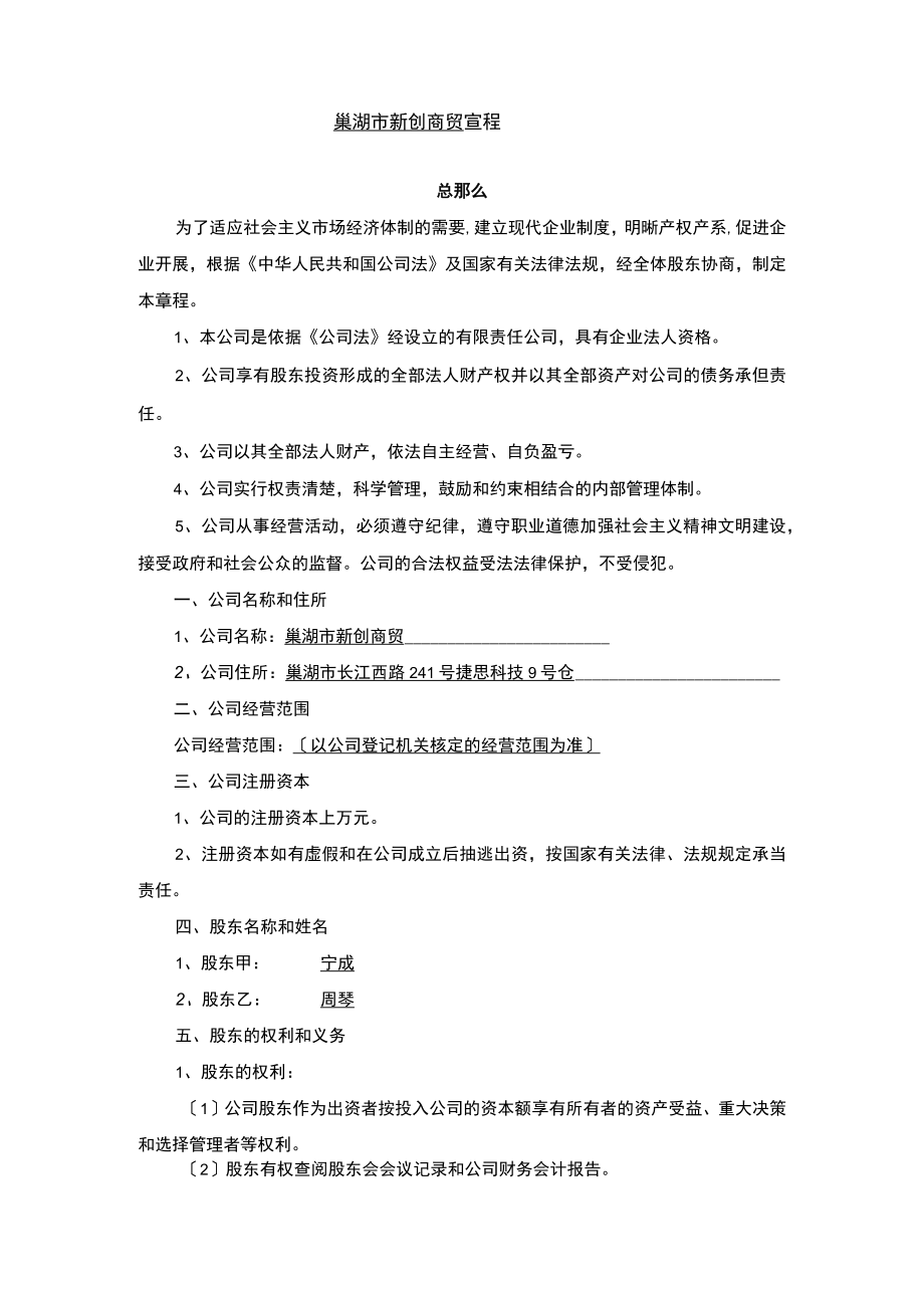 某某公司章程范本.docx_第1页