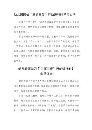 幼儿园园长“三抓三促”行动进行时学习心得精选(三篇).docx