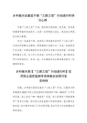 乡村振兴站基层干部“三抓三促”行动进行时学习心得精选范文(3篇).docx