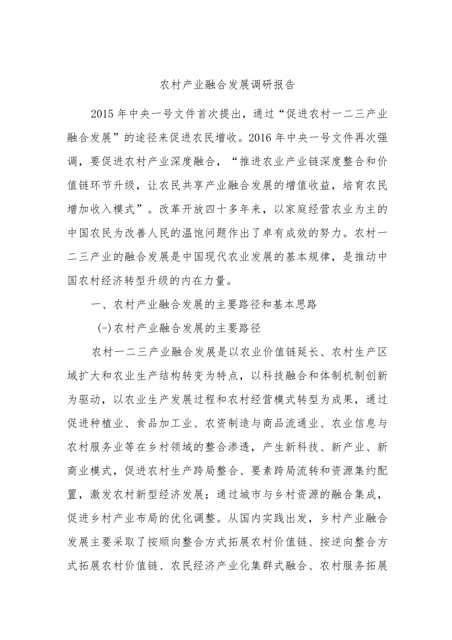 农村产业融合发展调研报告.docx_第1页