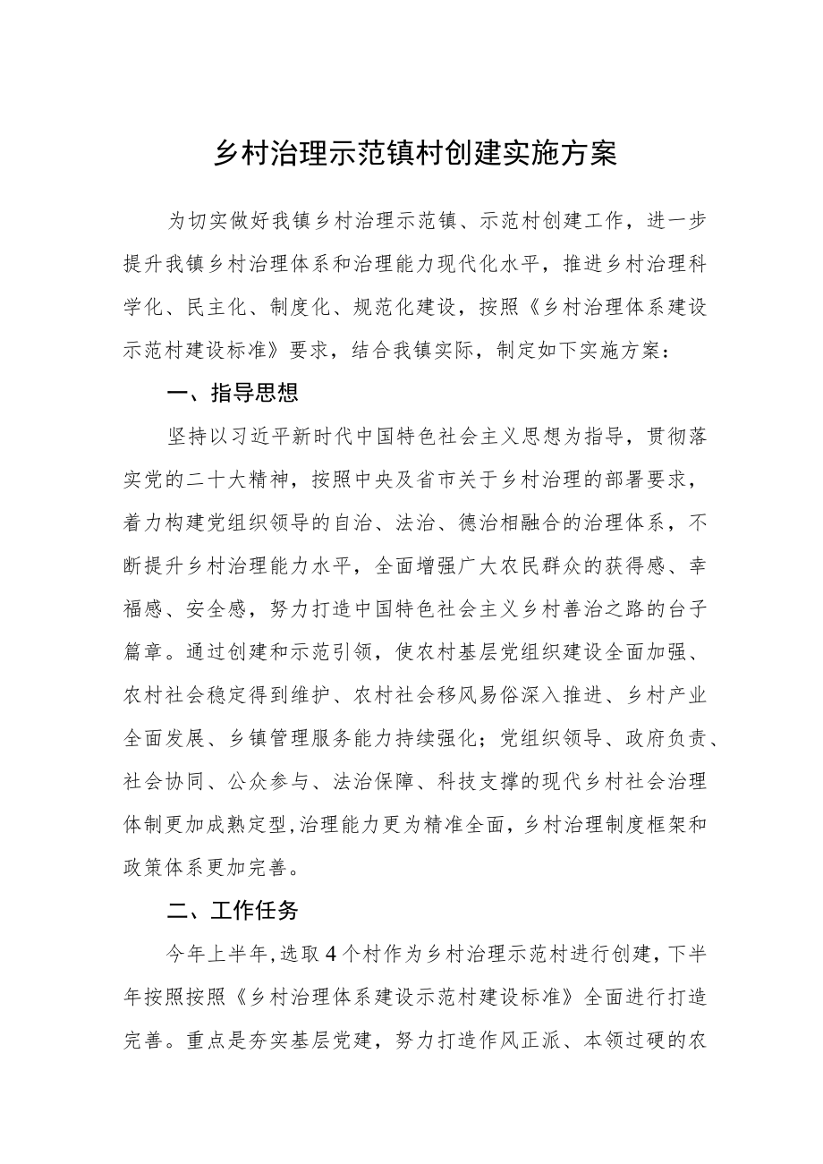 乡村治理示范镇村创建实施方案.docx_第1页