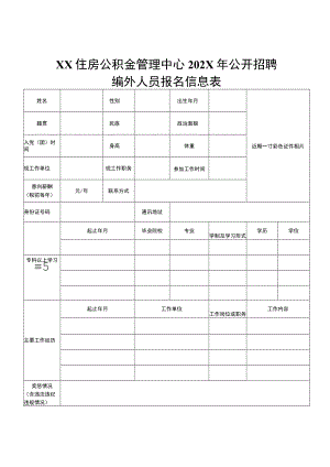 XX住房公积金管理中心202X年公开招聘编外人员报名信息表.docx