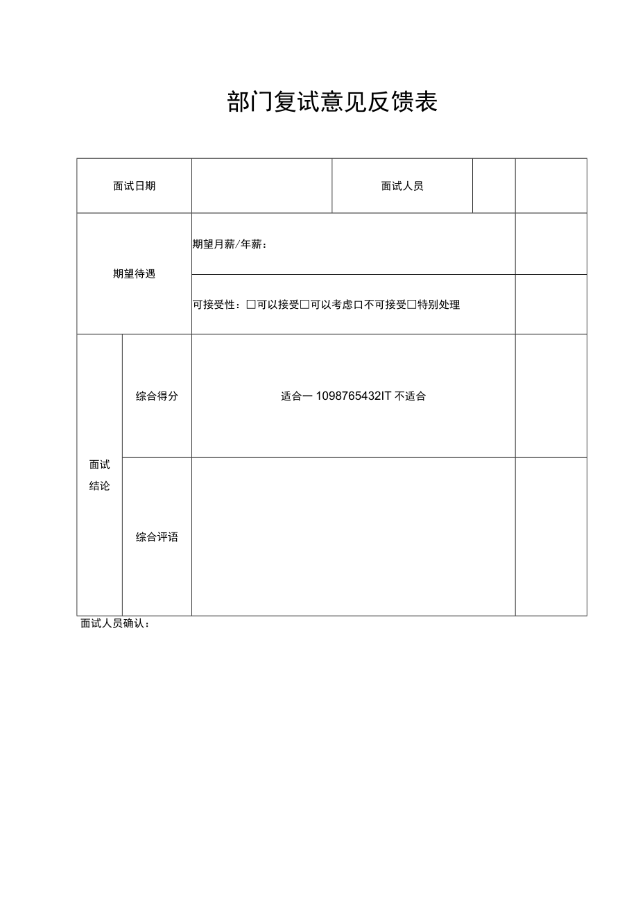 部门复试意见反馈表word模板.docx_第1页