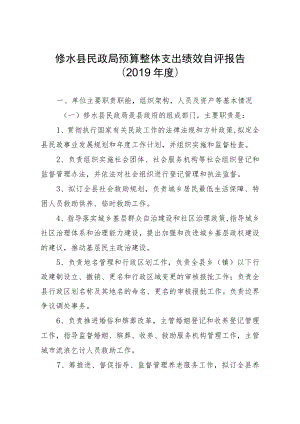 修水县民政局预算整体支出绩效自评报告.docx