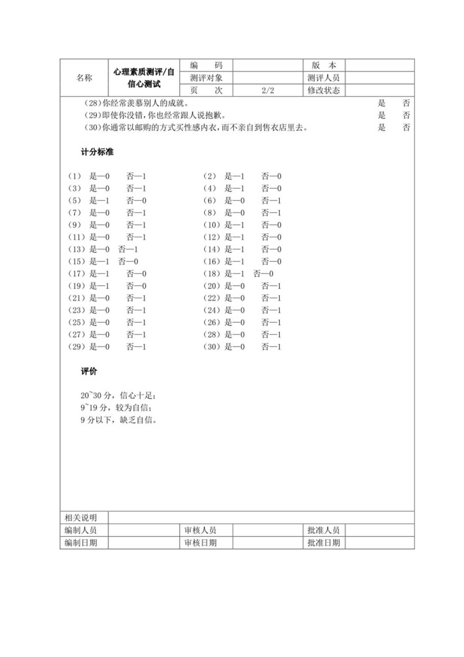 企业员工心理素质测评自信心测试.docx_第2页