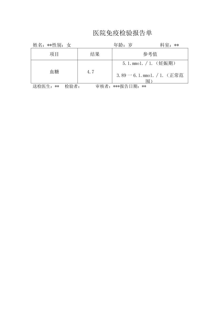 医院免疫检验报告单（血糖）.docx_第1页