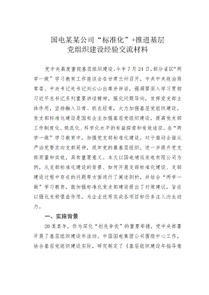 国电某某公司“标准化”+推进基层党组织建设经验交流材料.docx