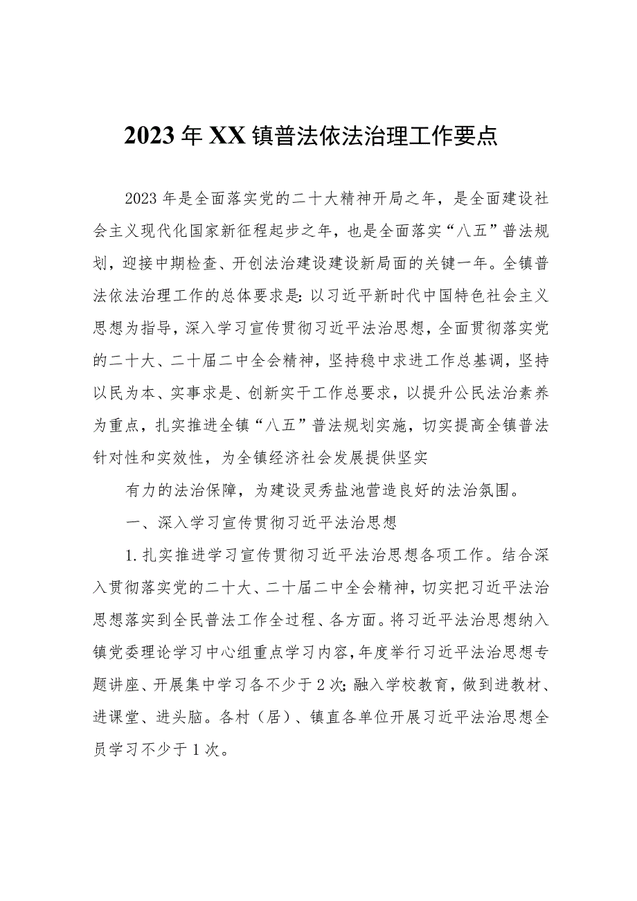 2023年XX镇普法依法治理工作要点.docx_第1页