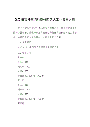 XX镇秸秆禁烧和森林防灭火工作督查方案.docx