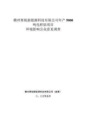 赣州寒锐新能源科技有限公司年产5000吨电积钴项目.docx