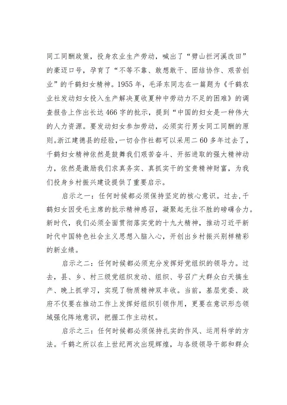 某某市某村蹲点调研报告：传承“千鹤妇女精神”助力实现乡村振兴.docx_第2页