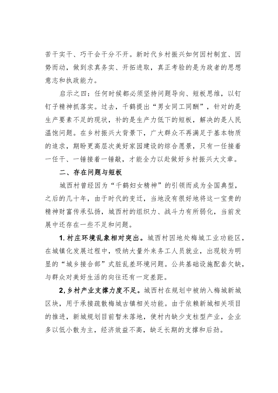 某某市某村蹲点调研报告：传承“千鹤妇女精神”助力实现乡村振兴.docx_第3页