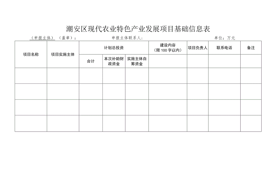 潮安区现代农业特色产业发展项目基础信息表.docx_第1页