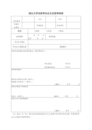 湖北大学涉密学位论文定密审核表.docx