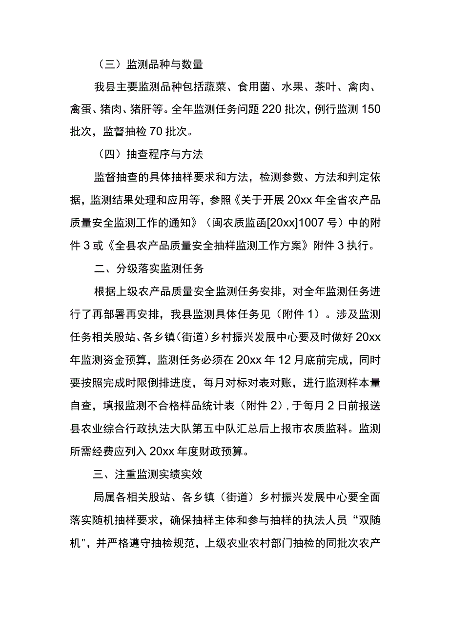 xx县20xx年农产品质量安全监测工作方案.docx_第2页