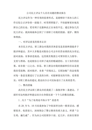 公司民主评议个人存在问题的整改报告.docx