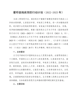 霍邱县残疾预防行动计划2022-2025年.docx