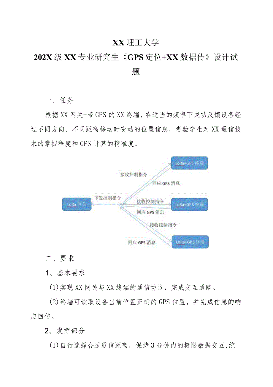 XX理工大学202X级XX专业研究生《GPS定位+loRa数据传》设计试题.docx_第1页