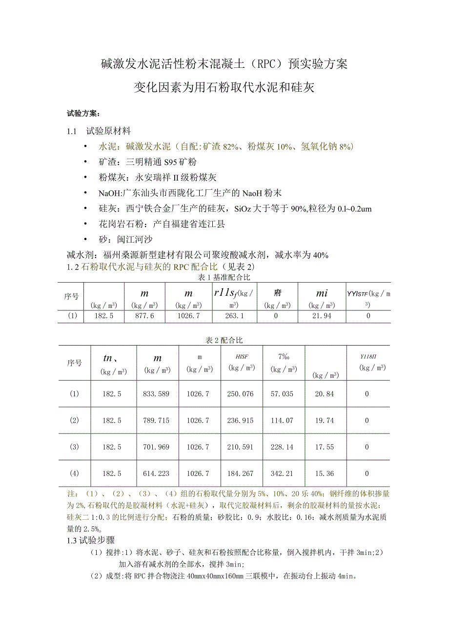 碱激发水泥活性粉末混凝土（RPC）预实验方案.docx_第1页