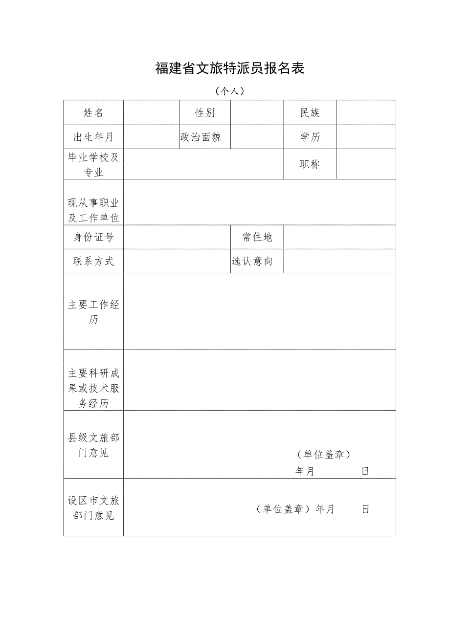 福建省文旅特派员报名表.docx_第1页