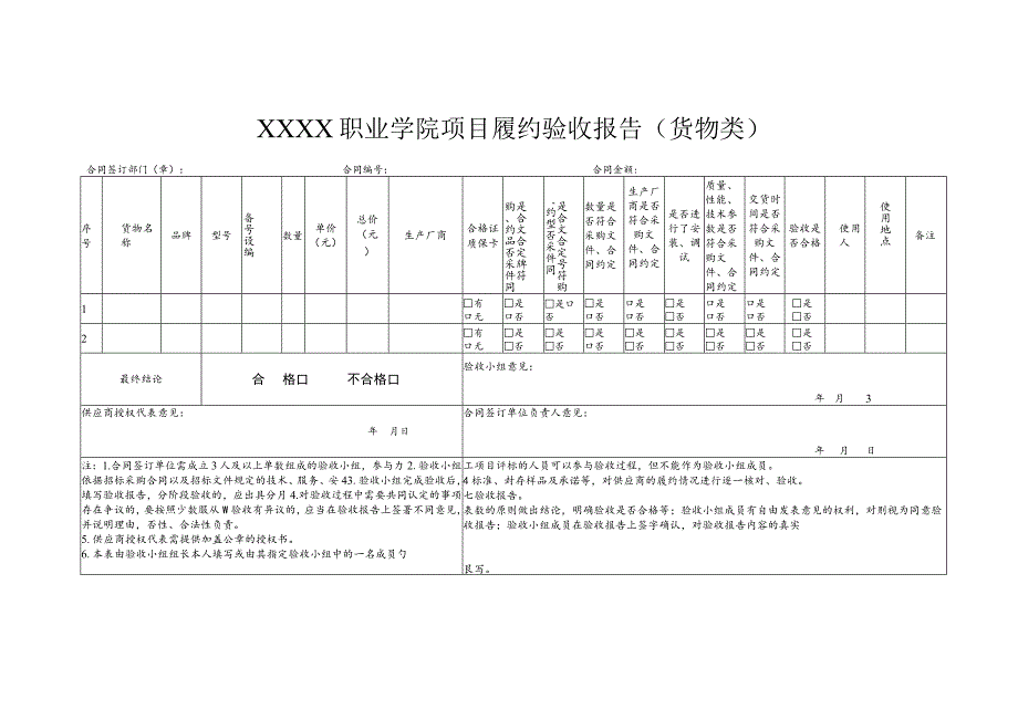 职业学院项目履约验收报告单（货物类）.docx_第1页