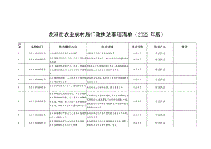 龙港市农业农村局行政执法事项清单（2022年版）.docx