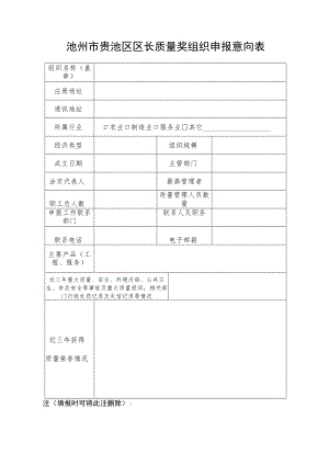 池州市贵池区区长质量奖组织申报意向表.docx