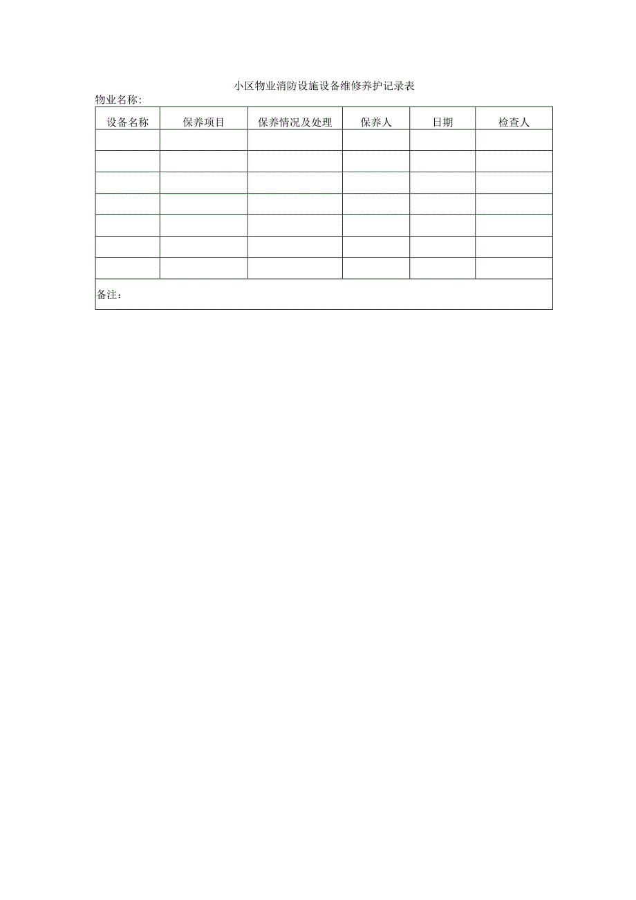 小区物业消防设施设备维修养护记录表.docx_第1页