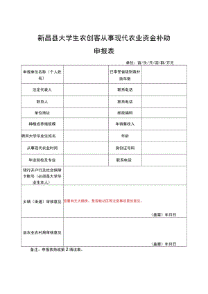 新昌县大学生农创客从事现代农业资金补助申报表.docx