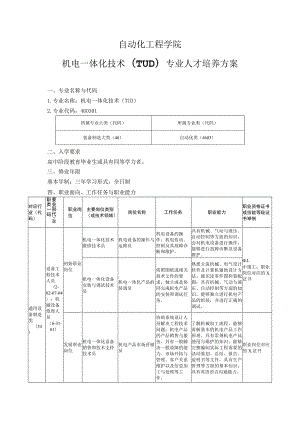 自动化工程学院-2022级专业人才培养方案-机电一体化技术（TUD）专业.docx