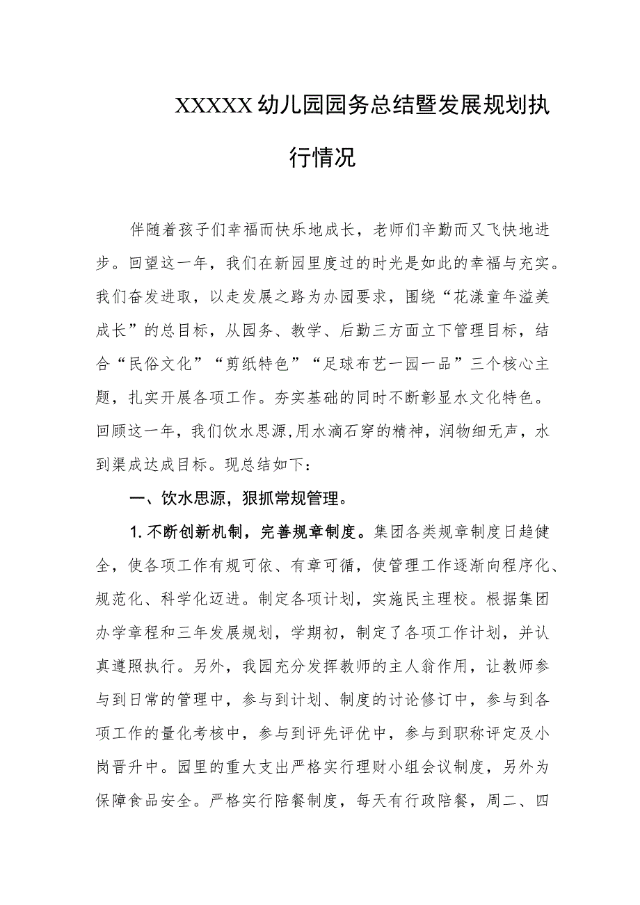 幼儿园园务总结暨发展规划执行情况.docx_第1页