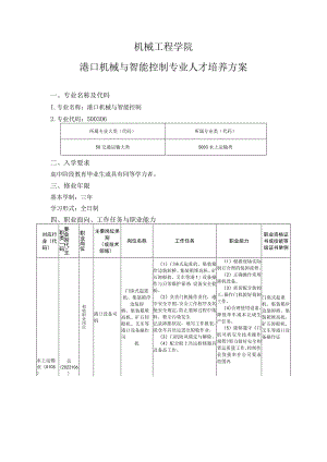 机械工程学院-2022级专业人才培养方案--港口机械与智能控制专业.docx