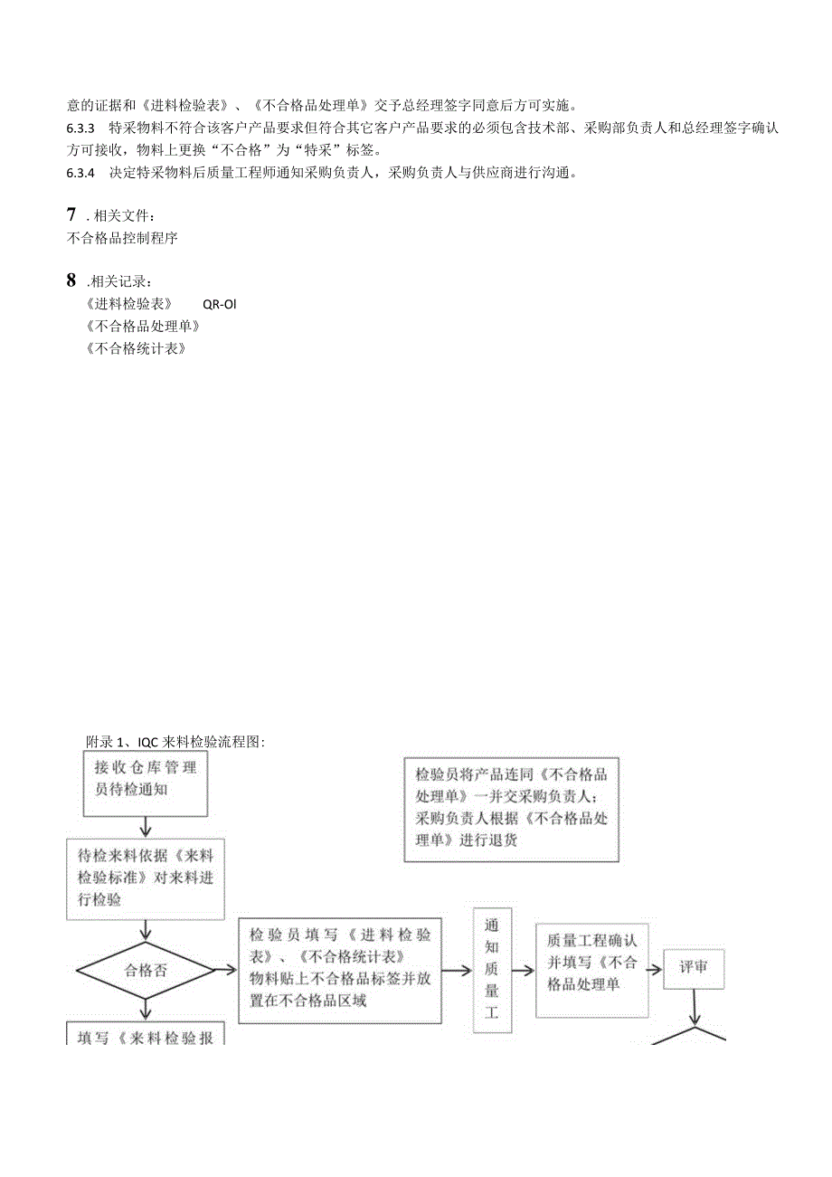 进料检验标准供方物料检验流程IQC检验结论判定和处理.docx_第3页