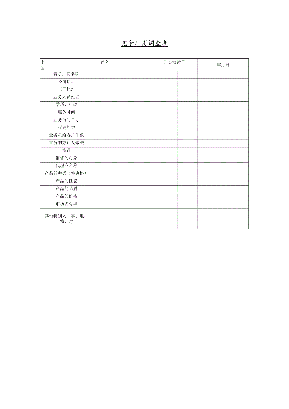 竞争厂商调查表格(doc 1页).docx_第1页