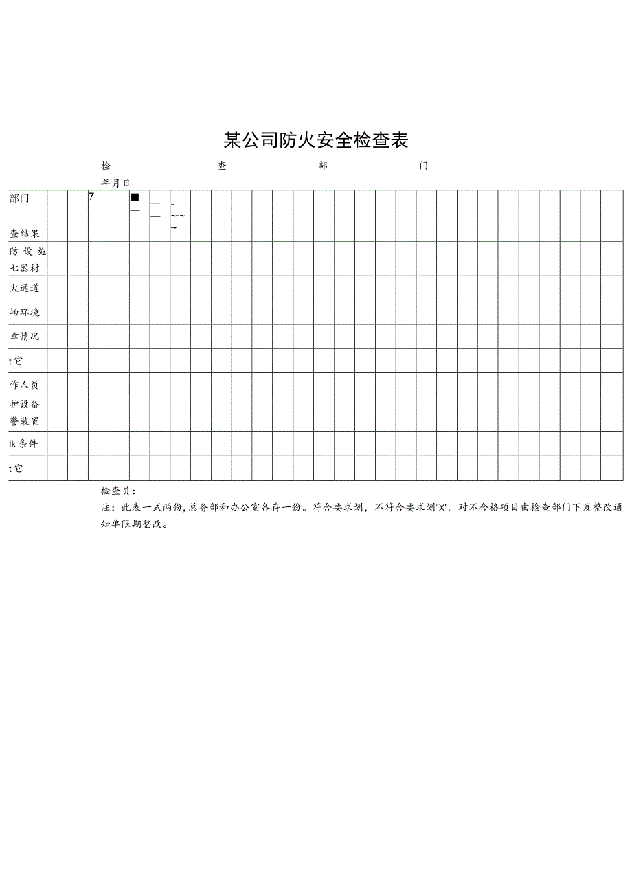 某企业防火安全检查表(doc 1页).docx_第1页