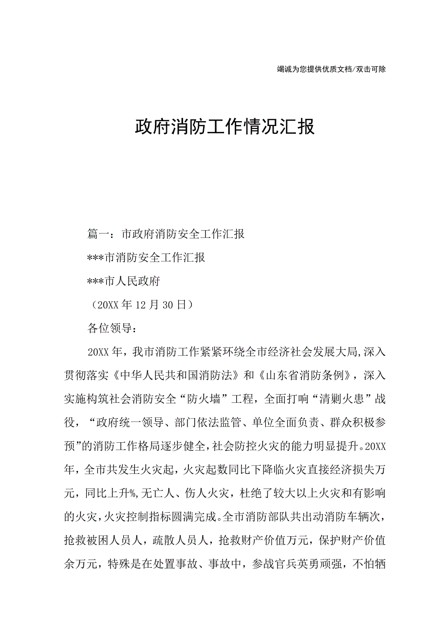 政府消防工作情况汇报.docx_第1页