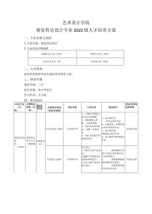 艺术设计学院-2022级大专人才培养方案-视觉传播与制作专业.docx