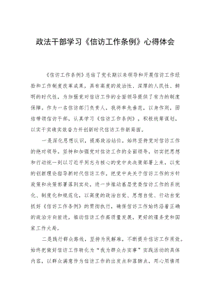 政法干部学习《信访工作条例》实施一周年心得体会发言稿七篇.docx