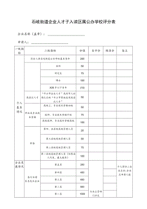 石岐街道企业人才子入读区属公办学校评分表.docx