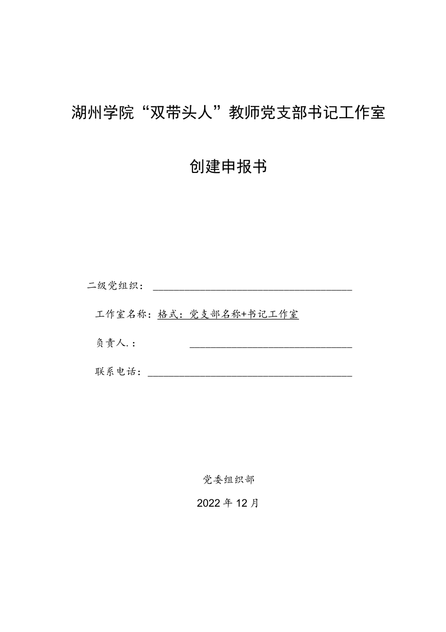 湖州学院“双带头人”教师党支部书记工作室创建申报书.docx_第1页