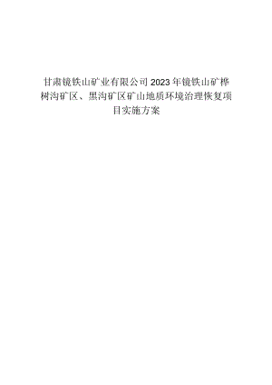 甘肃镜铁山矿业有限公司2023年镜铁山矿桦树沟矿区、黑沟矿区矿山地质环境治理恢复项目实施方案.docx