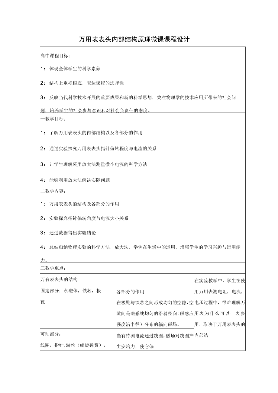 万用表表头内部结构原理微课课程设计.docx_第1页