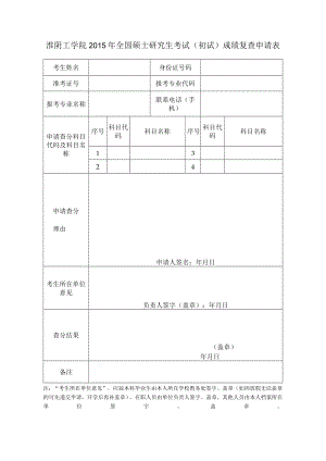 淮阴工学院2015年全国硕士研究生考试初试成绩复查申请表.docx