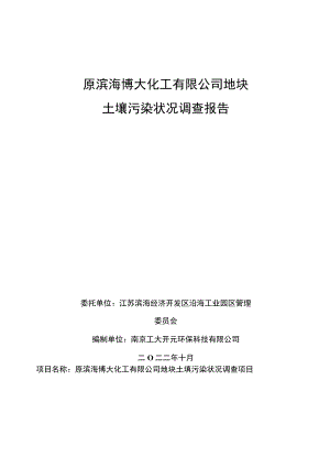 原滨海博大化工有限公司地块土壤污染状况调查报告.docx