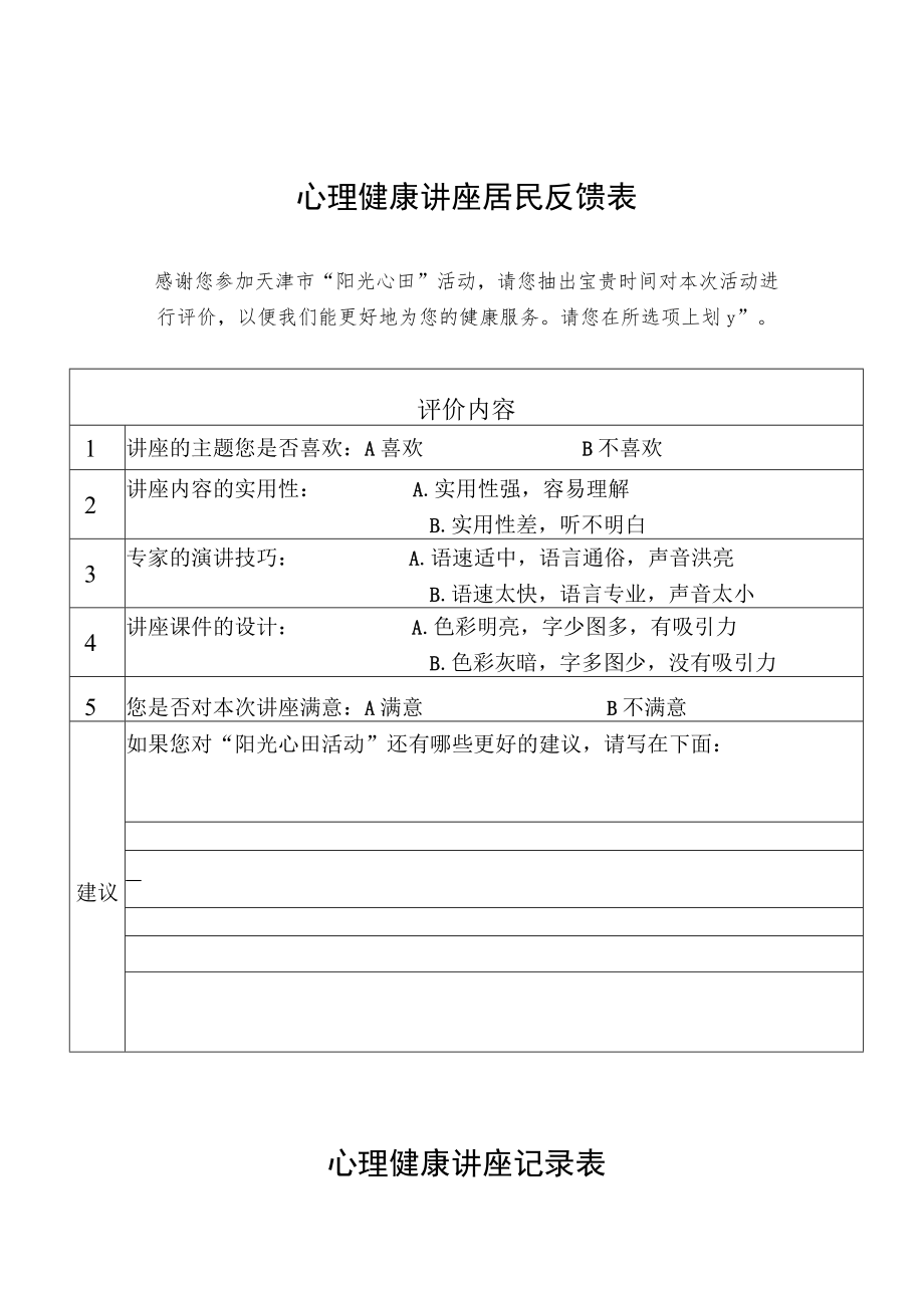 心理健康讲座居民反馈表.docx_第1页