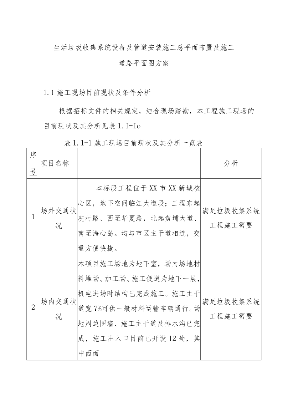 生活垃圾收集系统设备及管道安装施工总平面布置及施工道路平面图方案.docx_第1页