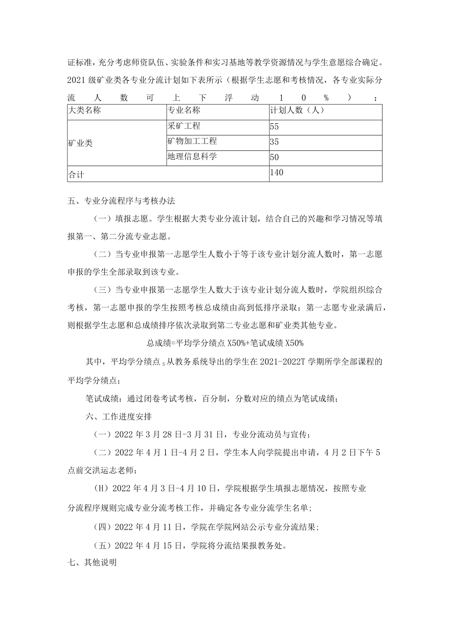 资源与环境工程学院2021级矿业类普通本科专业分流工作实施方案.docx_第2页