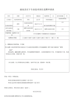 副高及以下专业技术岗位竞聘申请表.docx