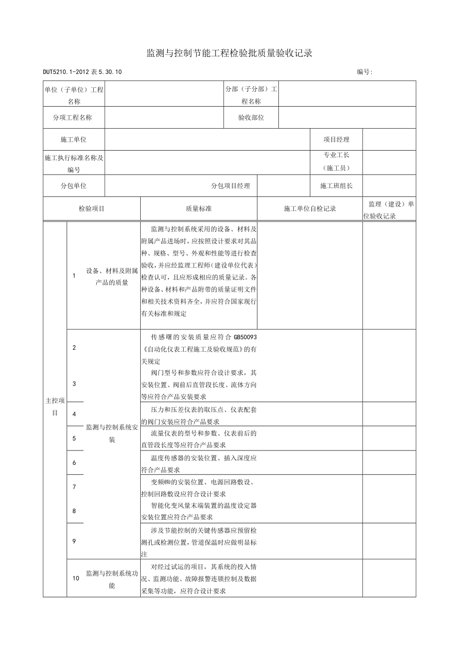 表5.30.10 检测与控制节能工程 检验批质量验收记录.docx_第1页